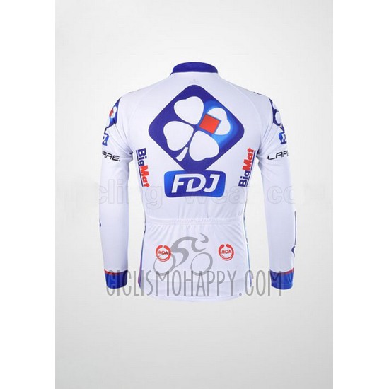 FDJ Cycling Jersey Bib Tight 2012 Long Sleeve White and Sky Blue